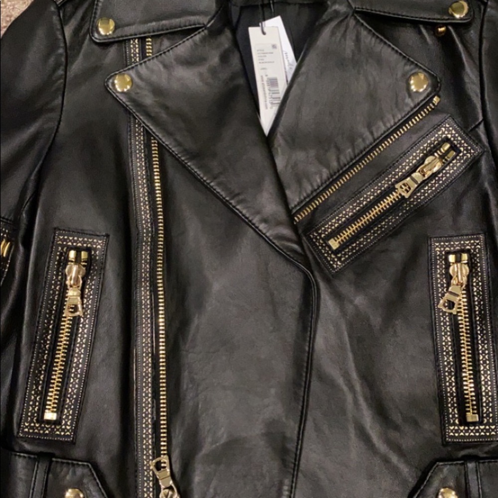 BLACK & GOLD leather Alice & Olivia jacket size XS - Picture 5 of 6